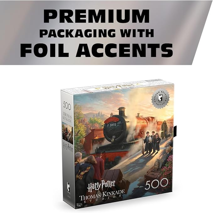Ceaco - 500 Piece Silver Select Thomas Kinkade Hogwarts Express Jigsaw Puzzle Challenging and Colorful Puzzle for Adults – Precision-Cut Pieces, Beautiful Artwork, and Hours of Relaxing Fun
