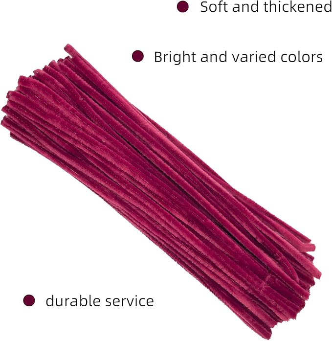 200 Pcs Pipe Cleaners, 12 Inch Long Pipe Cleaners Craft Supplies, Colorful Pipe Cleaners Pastel for Halloween Decoration, Christmas Day and Valentine’S Day DIY Art Creative Crafts (Maroon)