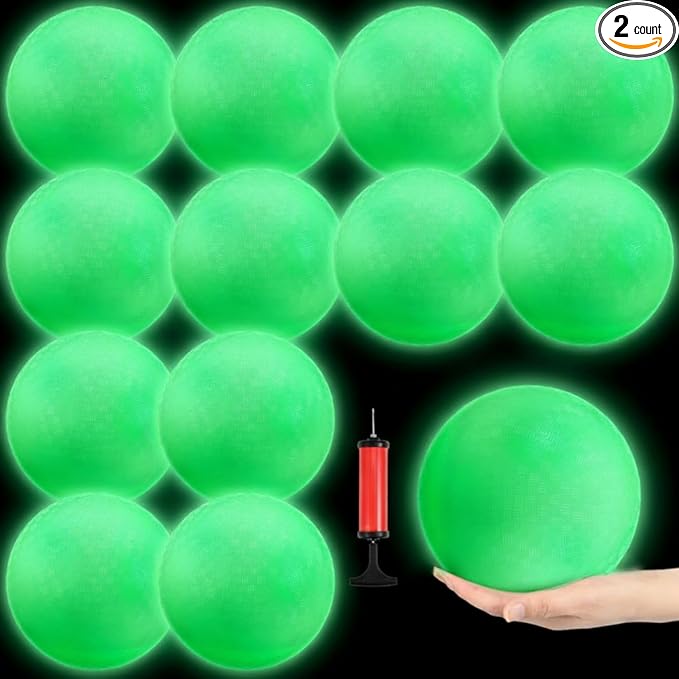 Hiboom Glow in The Dark Kickballs Dodgeballs Light up Playground Bouncy Balls with Pump for Adults Playground Backyard Outdoor Glow in The Dark Activities
