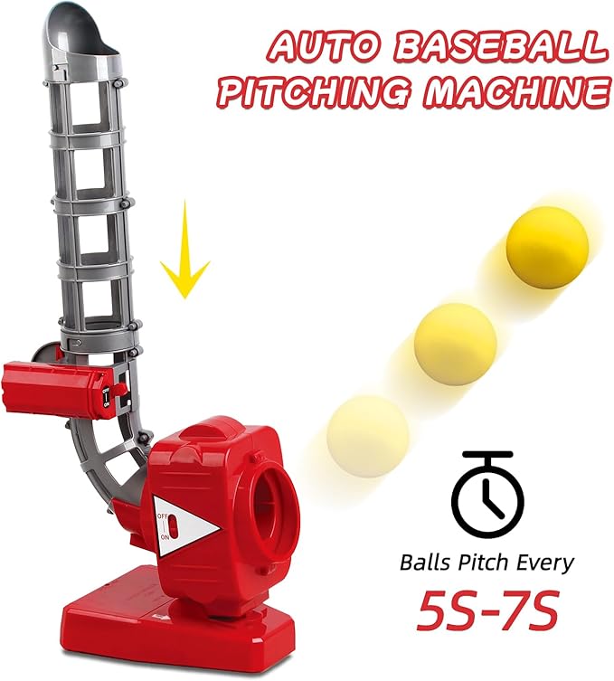Mostop Kids Baseball Pitching Machine: Auto Baseball Pitcher Outdoor Sports Toys for Kids Ages 6-8, Adjustable Angles Electronic Baseball Training Launcher Outside Game Boy Toys Age 6 7 8 9 10