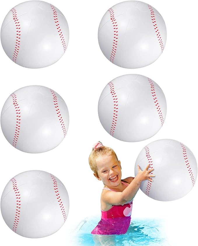 Bencailor 6 Pack Inflatable Baseball 12. 6" Blow up Beach Ball Large Sport Pool Ball with Pump Swimming Pool Party Favor for Kids Boys Girls Adults Teens Gift Summer Outdoor Game Decorations(6 Pack)