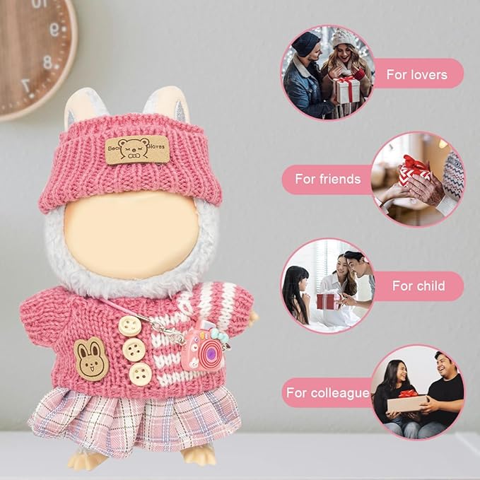 Clothes for Lububu 17cm Dolls(NO Doll) for Lububu Doll Outfits with Accessories Suit for Lububu Cute Stylish Dress Up Set Easter Gifts Rose Red