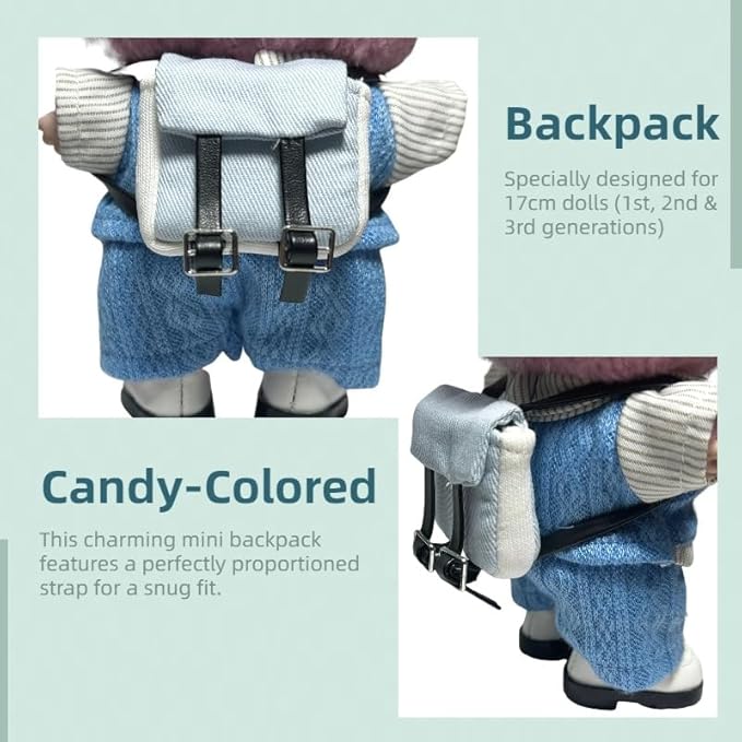 3pcs Doll Accessories Set for 17cm Lububu Doll Included Mini Backpack, Canvas Shoes, and Mini Glasses, Adorable Dress Up Accessories for 6.7 inches 1st/2nd/3rd Gen Figures (Backpack - Blue)