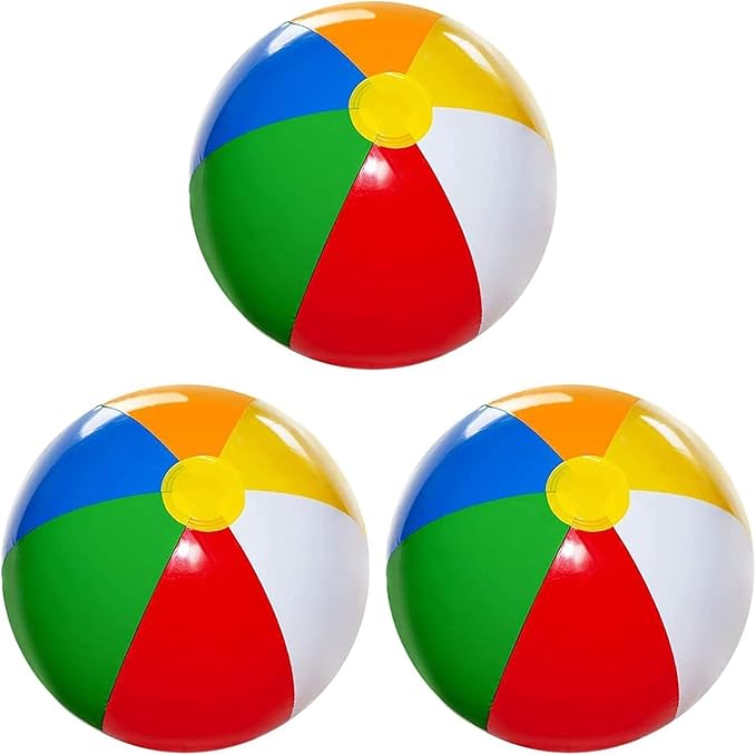 4E's Novelty Beach Balls [3 or 6 Pack] 20" Inflatable Beach Balls for Kids - Pool Games Toys for Kids & Toddlers, Classic Rainbow Color, Easter Outdoor Yard Games