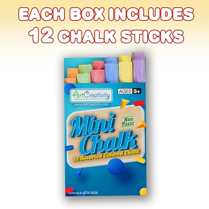 ArtCreativity 144 Count Mini Chalk Sets for Kids (12 Boxes) Non-Toxic Summer Art and Craft Supplies - Small Individual Chalk Packs in Bulk for Classroom Gifts, School Supplies, and Summer Party Favors