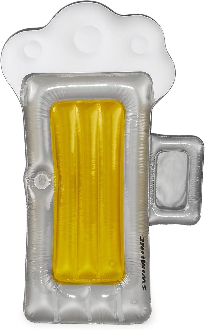 SWIMLINE Inflatable Swimming Pool Float Lounger Raft Mattress, Fun Mat, Beer Mug, Yellow