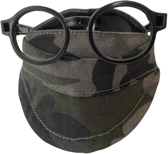 for Labubu Doll Accessories Set, 4 Colors Options Camouflage Bucket Hat and Black Sunglasses Frame(no Lenses) Casual Cap (Camouflage Army Green)