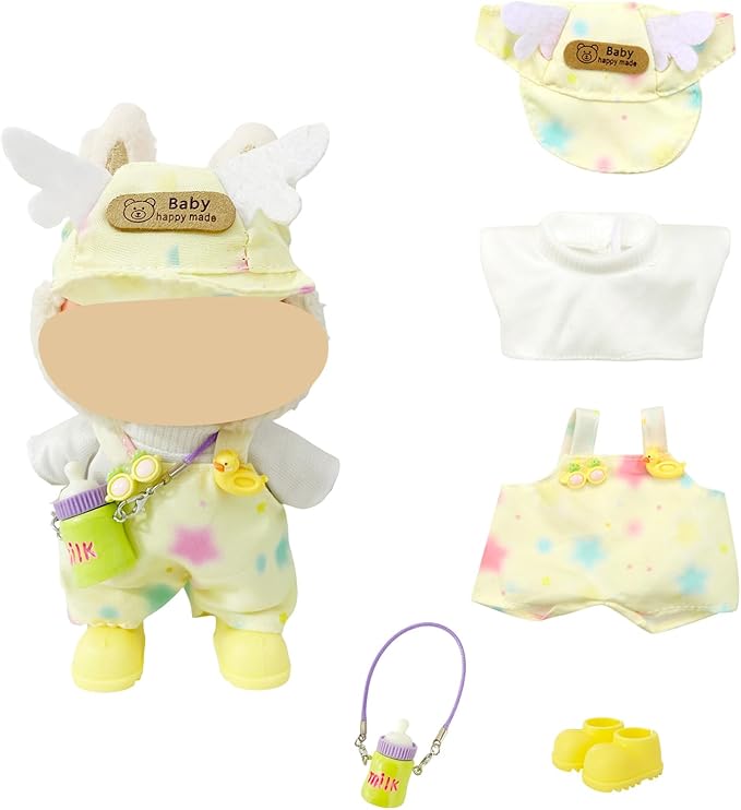 Ezcora Macaron Style Doll Clothes Set for 17cm Dolls, Include 5 Outfits with Hats, Shoes, Glasses and Mini Bags, Cute Dress Up Outfit for Doll Display, (No Dolls) (Macaron Style)