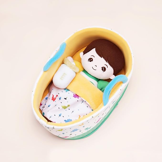 OUOZZZ 10" Soft Baby Boy Doll Set, Baby Doll Accessories Pretend Playset for Social Emotional Learning, Birthday Gift for 2 Year Olds Boy
