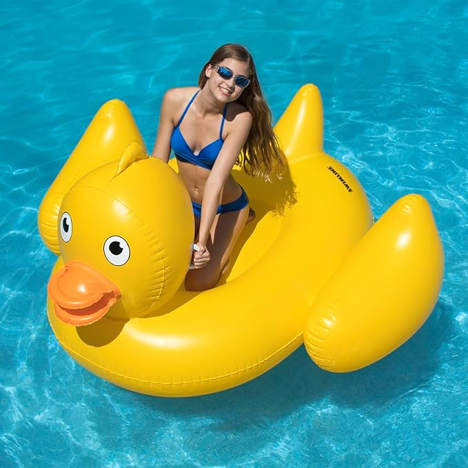 SWIMLINE ORIGINAL 90620 Giant Inflatable Lucky Ducky Pool Float | Oversized Ride-On Float with Stable Legs & Wings | Lounge Floatie Perfect for Parties & Relaxation