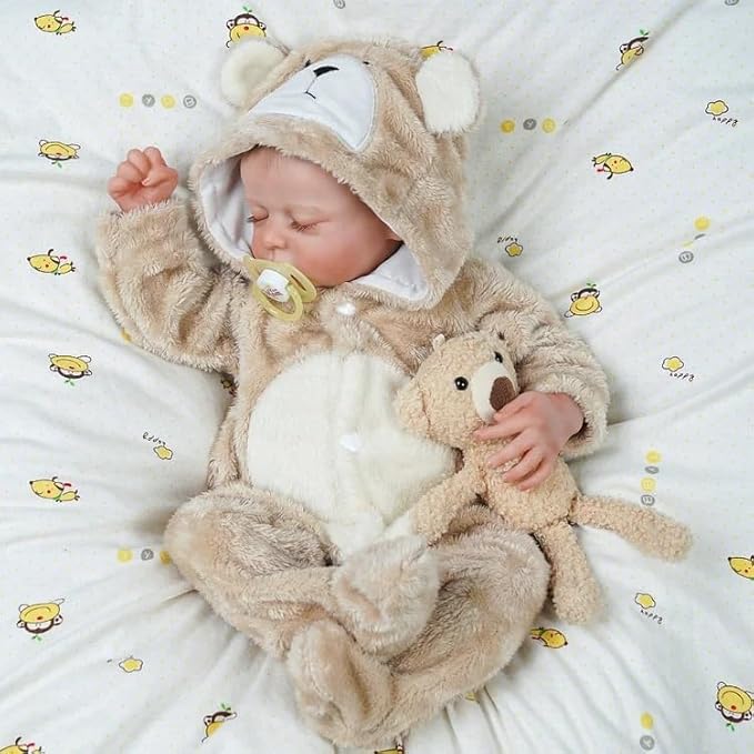 BABESIDE Reborn Baby Doll Clothes Set for 17-22 Inch Dolls Accessories, Cute Bear Baby Doll Clothes with Hat for Realistic Baby Dolls Girls & Boys, Khaki