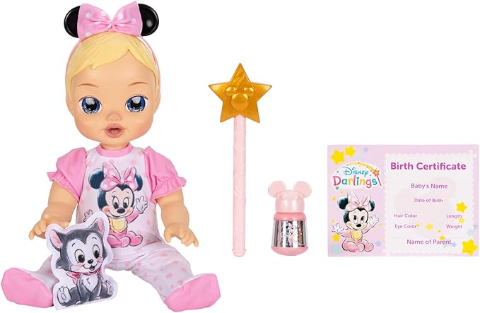 Disney Darlings 13-Inch Interactive Baby Doll – Magical Lights, Sounds, Music & Wand – Minnie-Inspired Nurturing Doll with Accessories – Multiple Skin Tones, Eye Colors – Ages 2 and Up