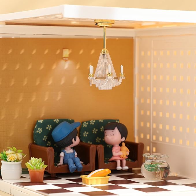 TOYANDONA Dollhouse Chandelier - 1/12 Scale Doll House Ceiling Lamp Miniature Dollhouse Lights Led Battery Operated for Doll House Accessories Mini Museum Lights Decorations