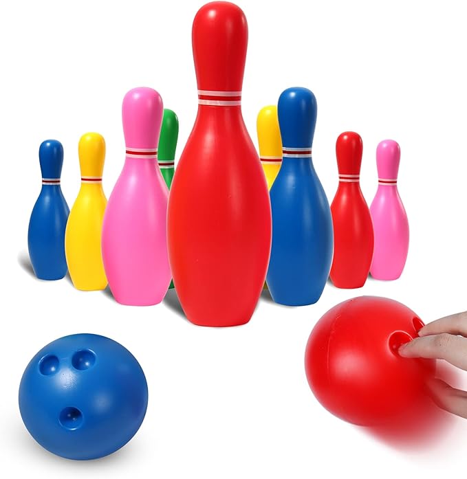 Liberry Kids Bowling Set, 10 Plastic Toy Bowling Pins & 2 Balls, Toddler Indoor Outdoor Sports Games, Educational Birthday Gifts for Boys Girls Ages 2 3 4 5 (Multicolor)