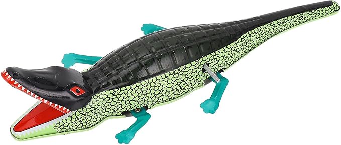 Wind Up Crocodile Toy, Vintage Iron Clockwork Toy with Crawling, Handcrafted Retro Desktop Decor for Office & Home, Unique Collectible Gift for Adults (Green)