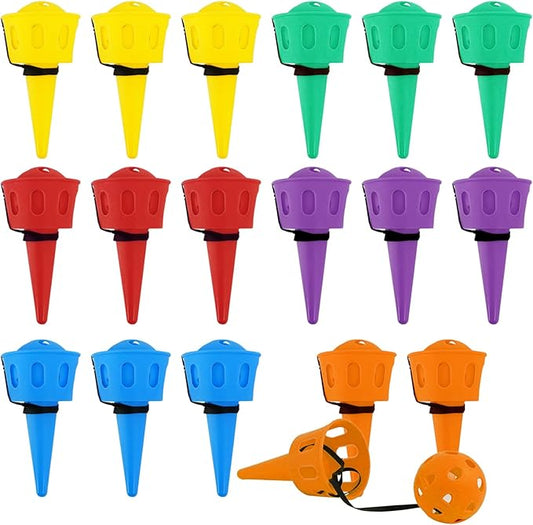 18 Pcs Hand Eye Coordination Ball Catching Cup, 6 Colors Classic Tetherball Catch Game Set for Yard Lawn Camping Beach Outdoor Sports Adults Party Games