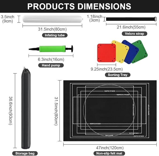 Ainiv Jigsaw Puzzle Mat Roll Up 2000 Pieces, 47” x 31.5” Portable Felt Puzzles Board with 4 Sorting Trays & Travel Storage Bag, Jigsaw Saver Pad Keeper for Adults Teens, Black