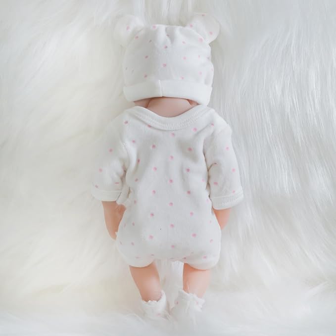 ENA Reborn Baby Doll Realistic Silicone Vinyl Baby 10 inch Weighted Lifelike Doll Gift Set for Ages 3+ (Pink Polka dots, 10 inch)