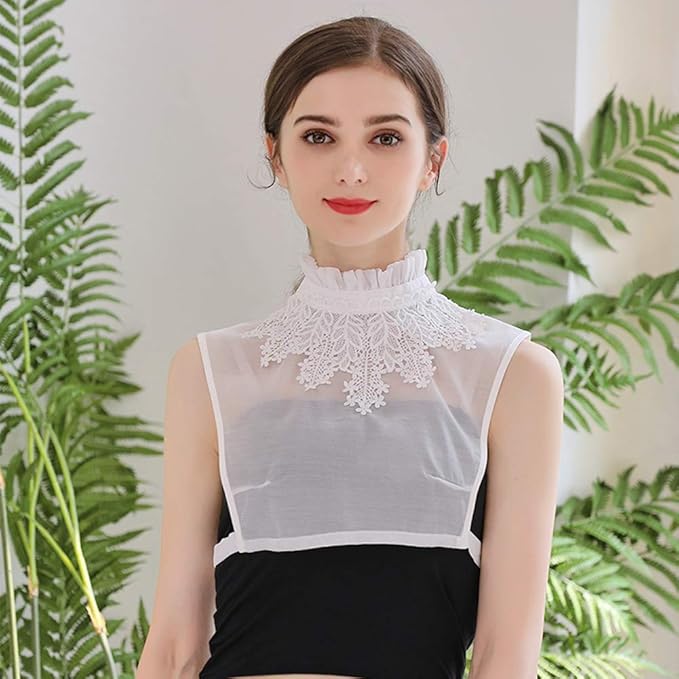 Shinywear Ruffles Turtle Neck False Shirt Collar Lace Crystal Pearls Decorative Dicky Choker Detachable Doll Lapel Blouse