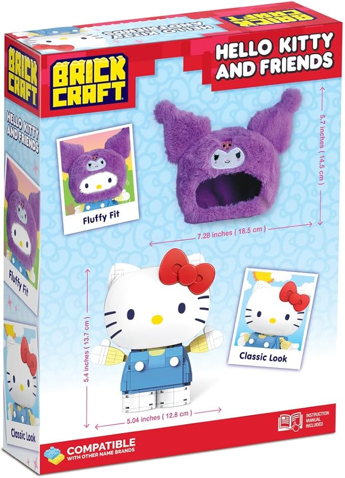 Brickcraft Hello Kitty & Friends Fluffy Fit Building Set with Kuromi Add-On, 239 Pieces, Cute Collectible Brick Figure Toy for Display or Play, Ages 12+ Officially Licensed Sanrio Character Gift Set