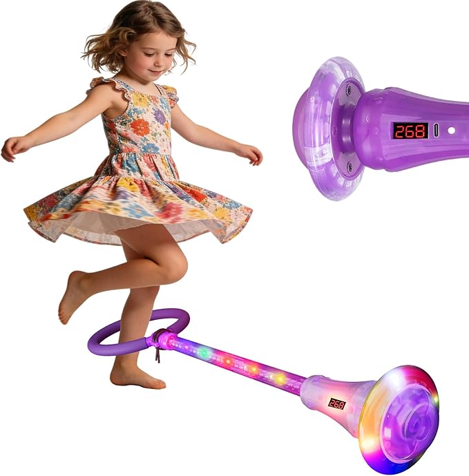 Rechargeable Skip Ball for Kids,Ankle Flashing Jump Toy Purple with LED Lights and Digital Counter, Girls Women Birthday, for Age 5 6 7 8 9 10 11 12,Indoor Outdoor Outside Sports Games