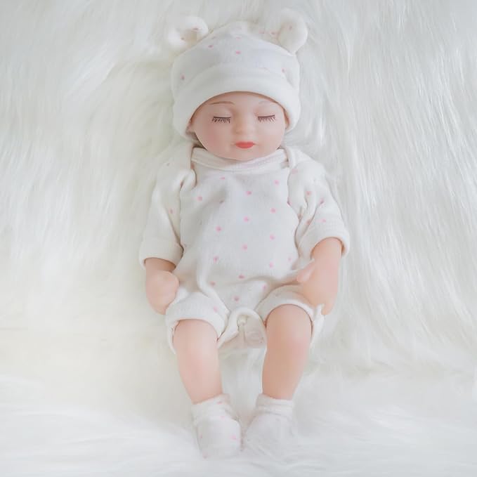 ENA Reborn Baby Doll Realistic Silicone Vinyl Baby 10 inch Weighted Lifelike Doll Gift Set for Ages 3+ (Pink Polka dots, 10 inch)