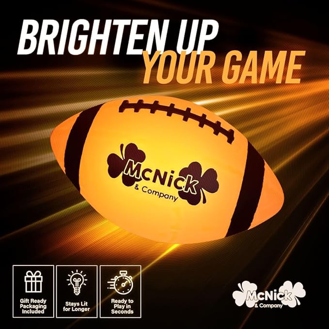 MCNICK & COMPANY Glow in The Dark Football – Ultra Bright LED Light-Up Ball with Pump & Long Battery Life – Fun Gift for Kids, Teens & Adults