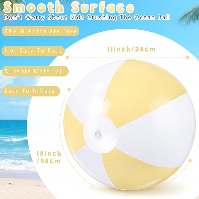 4 Pcs 16 Inch Inflatable Beach Balls Bulk Large Pastel Inflatable Decorated Ball Party Ornaments for Summer Swimming Pool Party Birthday Favors