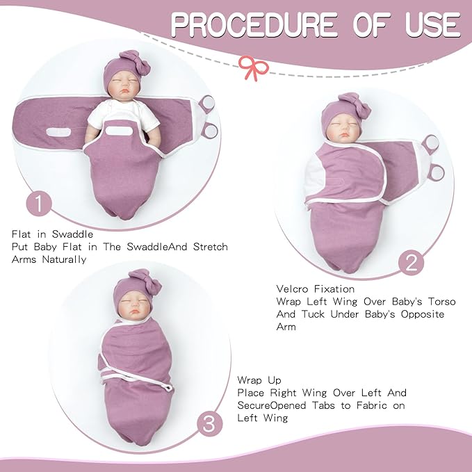 Reborn Baby Doll Clothes 22 inch Girl Outfit for 17''-22'' Baby Doll Newborn Girl Pink Swaddle Hat (Purple)