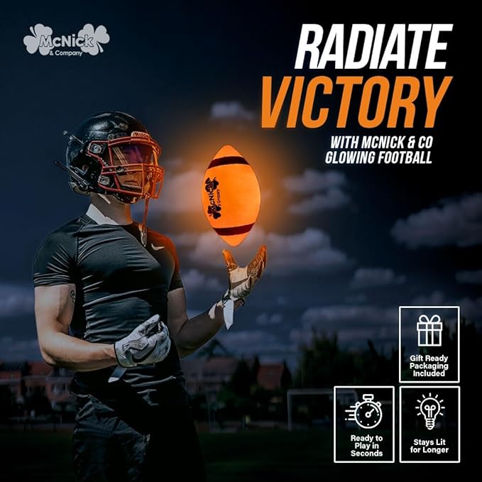 MCNICK & COMPANY Glow in The Dark Football – Ultra Bright LED Light-Up Ball with Pump & Long Battery Life – Fun Gift for Kids, Teens & Adults