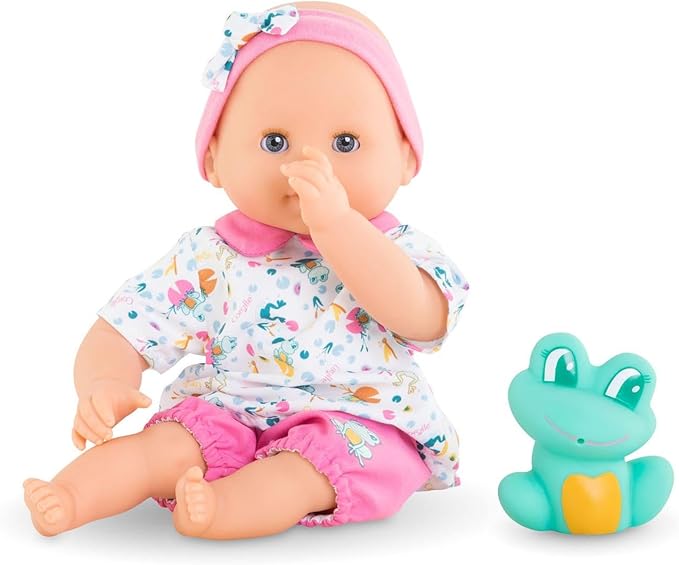 Corolle Bébé Bath Oceane 12” Girl Baby Doll with Rubber Frog Toy, Safe for Water Play in The Bathtub or Pool, Soft Body with Vanilla Scent, for Kids Ages 18 Months and up