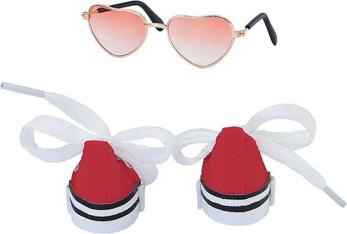 Suitable for 17cm Doll Clothing Accessories Set, Lace-up Canvas Shoes with Glasses, Clothing Accessories (Red)