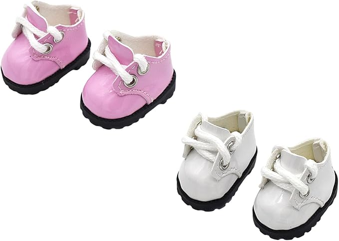 Premium Doll Shoes for Lububu, 15cm 17cm Dolls Accessories, Mini Leather Shoes Fashion Dress Up Doll Shoes Replacement (2, Oxford - White & Pink)