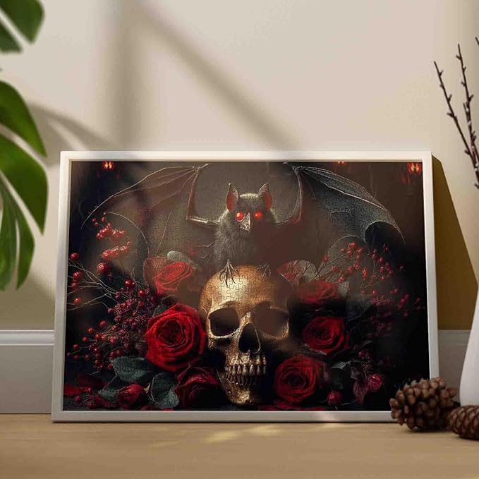 Halloween Skull Paper Puzzles 1000 Pieces for Adults Bat Horror Decor Game for Family Art Decorations Funny 1000 Piece Puzzle Toy Gift Stress Relief Toys 19.7 x 27.6 Inch