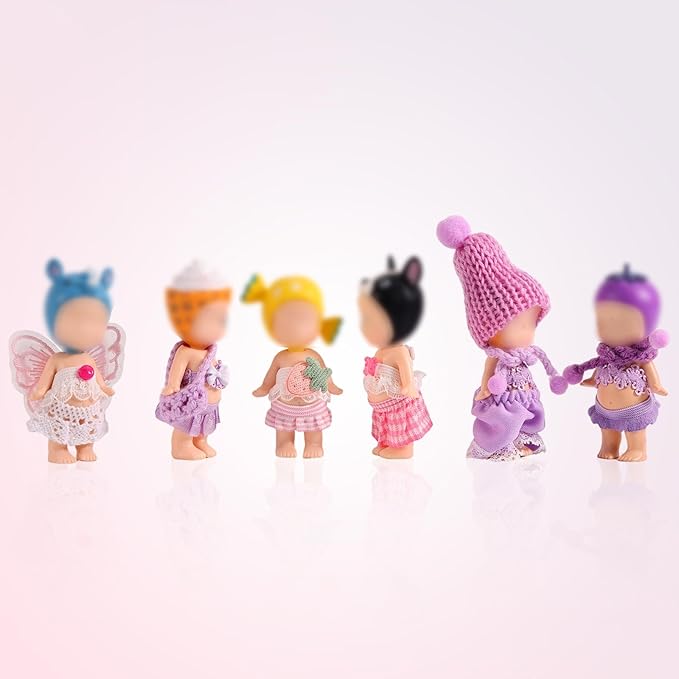 10 Sets 3in/7.5-8cm Doll Clothes Outfits, Including Tiny Tops Skirts Pants Hats Scarfs Wings Small Doll Fashion Accessories Mini Baby Costume for Display & Decoration (Pink, Purple)
