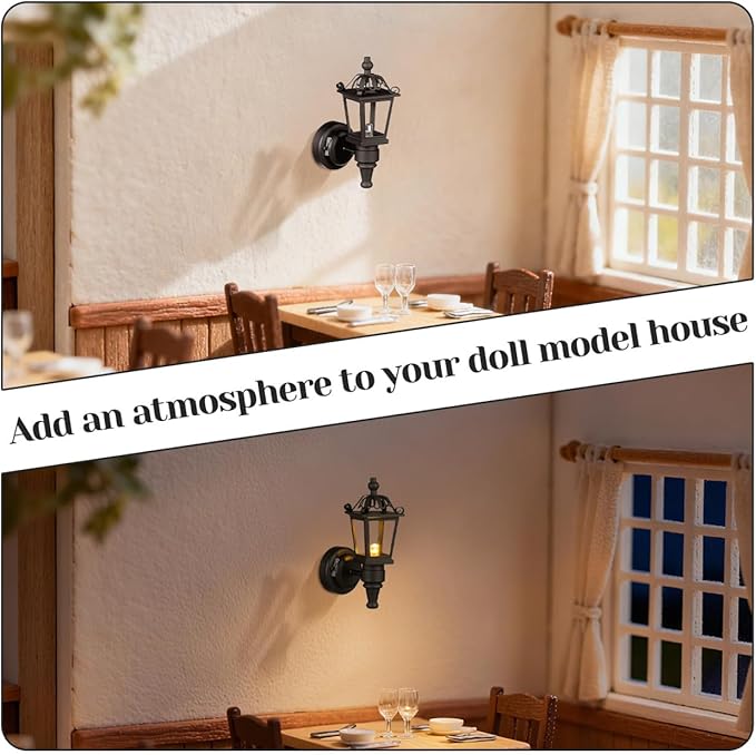 TOYANDONA Dollhouse Wall Lamp 1/12 Scale Miniature Led Battery Operated Light with on/Off Switch Vintage Style Doll House Lighting Accessories for Model House Decor