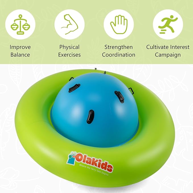 OLAKIDS 8FT Inflatable Dome Rocker Bouncer, Outdoor Kids Giant Roll and Play Seesaw Rocker with 6 Secure Handles, Max Weight 250 LBS, Toddlers Climbing Toy Backyard Play Center Equipment