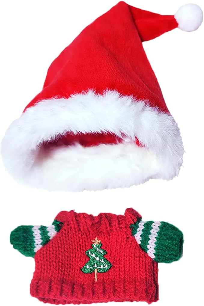 Christmas Doll Clothes Outfit Set for 15cm 17cm Dolls, Red Sweater & Santa Hat Clothing Accessories for Have a Seat Blind Box Dolls Series, Festive Dress Up