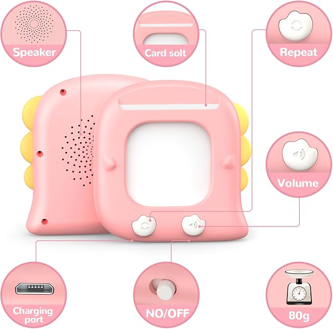 Kidzdo 520 ABCs Sight Word Talking Flash Cards for Toddlers, Easter/Birthday Gifts for 2 3 4 5 6 Year Old Girls, Early Educational Toys, Pocket Speech Learning Toys for Autistic Kids Ages 2-6, Pink