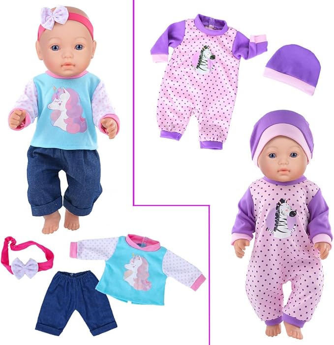 iBayda 10 Sets Doll Clothes & Accessories Include Rompers, Outfits for 14-17 Inch (35-43cm) New Born Baby Dolls (Doll Not Included)