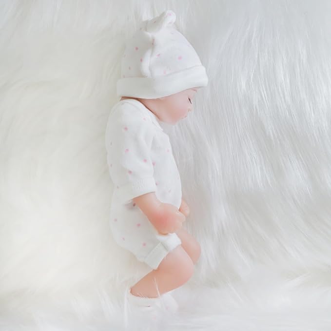 ENA Reborn Baby Doll Realistic Silicone Vinyl Baby 10 inch Weighted Lifelike Doll Gift Set for Ages 3+ (Pink Polka dots, 10 inch)