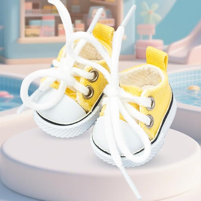 Mini Doll Shoes, 1 Pair Cute Lace Up Canvas Sneakers Compatible for 17cm/15cm Doll Shoes Toy Outfit Accessories (Yellow)