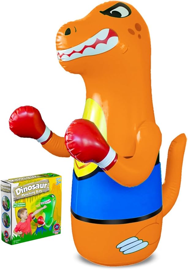 47" Inflatable Dinosaur Punching Bag for Kids - Durable Blow Up Kids Punching Bag with Bounce Back Base - Inflatable Indoor Outdoor Active Toddler Bop Play Toy