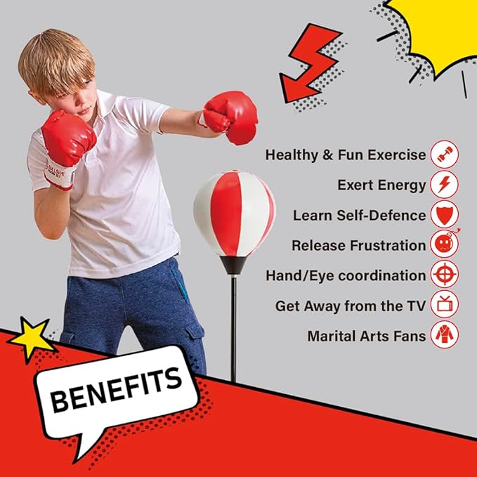 Whoobli Punching Bag for Kids and Toddler Incl Boxing Gloves| 3 4 5 6 7 8+ Years Old Adjustable Kids Boxing Bag with Stand| Sports Toy for Boys| Ideal Christmas Birthday Gift for Children; New 2026