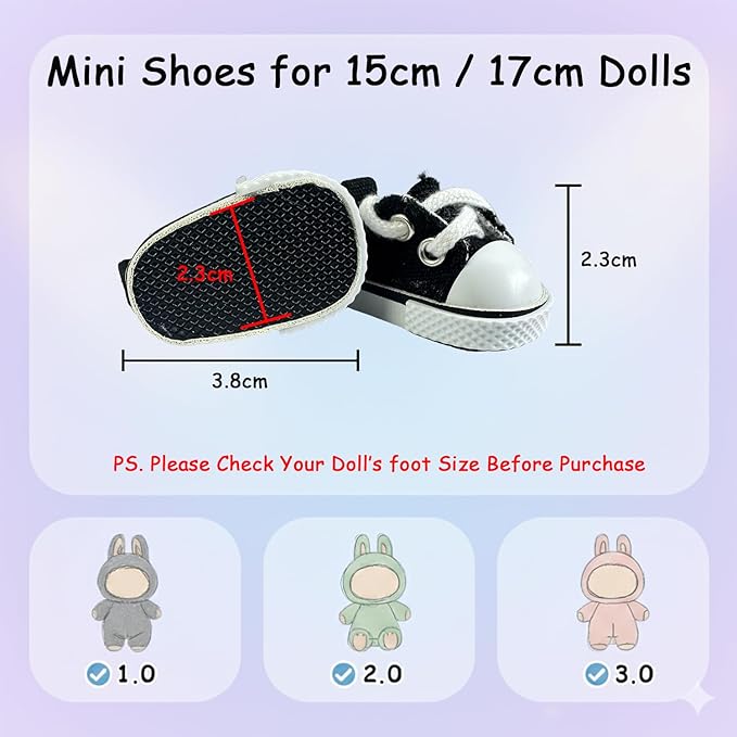 3pcs Doll Accessories Set for 17cm Lububu Doll Included Headphones, Canvas Shoes and Mini Gradient-Lens Glasses, Trendy Dress Up Accessories for 6.7 Inches 1st/2nd/3rd Gen (Headphone Set - Black)