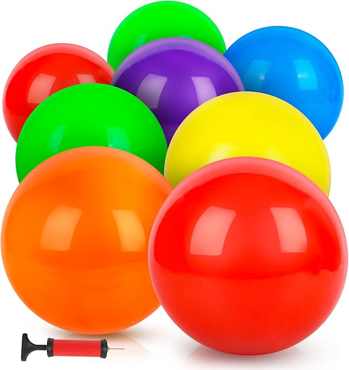 Amor Present 8PCS Inflatable Playground Balls, 8.5Inch Bouncing Sensory Balls with Hand Air Pump, for Kids Birthday Parties