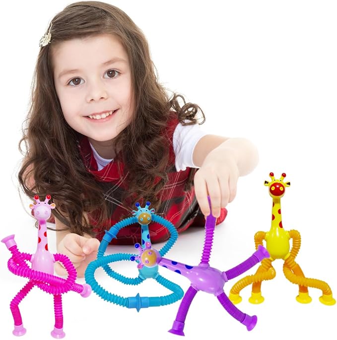 8Pcs Telescopic Suction Cup Giraffe Toys, Suction Pop Tubes Giraffe Sensory Toys, Pop Fidget Toys Bulk for Toddler Travel, Easter Basket Stuffers Party Favor Birthday for Boys Girls