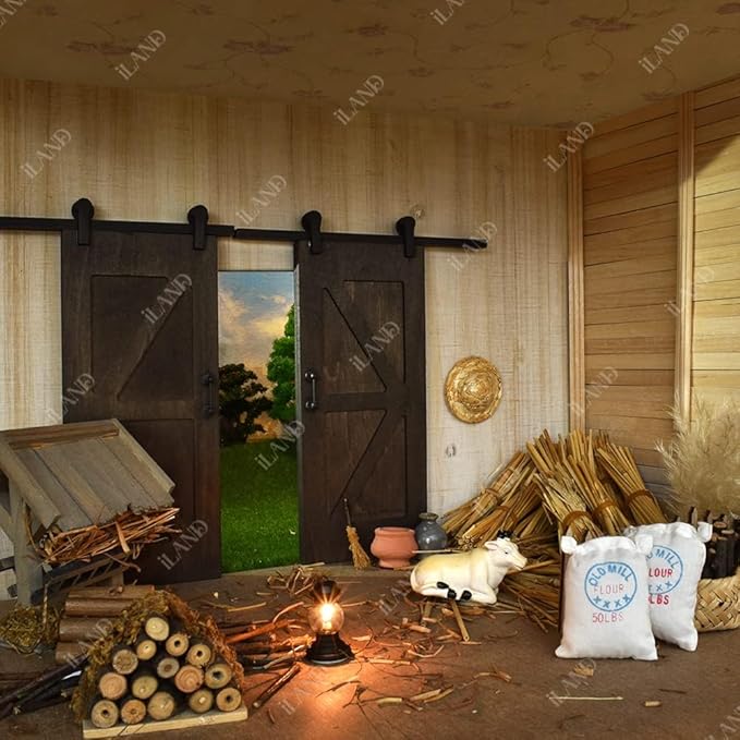 iLAND 1/12 Scale Accessories of Dollhouse Door Miniature Wooden Barn Doors w/Sliding Rods for Dollhouse Décor Doll House Accessories and Furniture Black