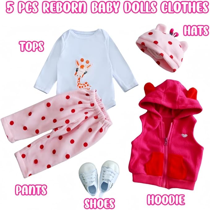 Reborn Baby Doll Clothes Giraffes Outfit for 17-22 Inch Newborn Baby Doll, Baby Doll Clothes Accessories fit 17-22 Inch Reborn Dolls Girls&Boy Baby Clothing with Shoes