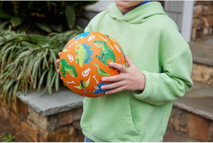 Crocodile Creek Playground Ball - Durable Rubber Ball for Kids Ages 3 and Up - Bouncy Inflatable Ball for Kickball, Indoor Games, and Outdoor Sports - PVC-Free - Dinosaur - 7-inch Diameter